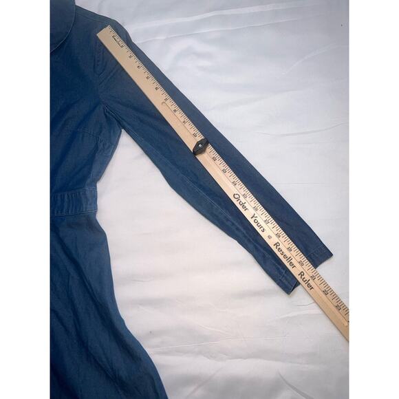 Solid & Striped Dress Size M Blue Chambray Cotton Fit-Flared Long Sleeve Collar - Picture 7 of 12